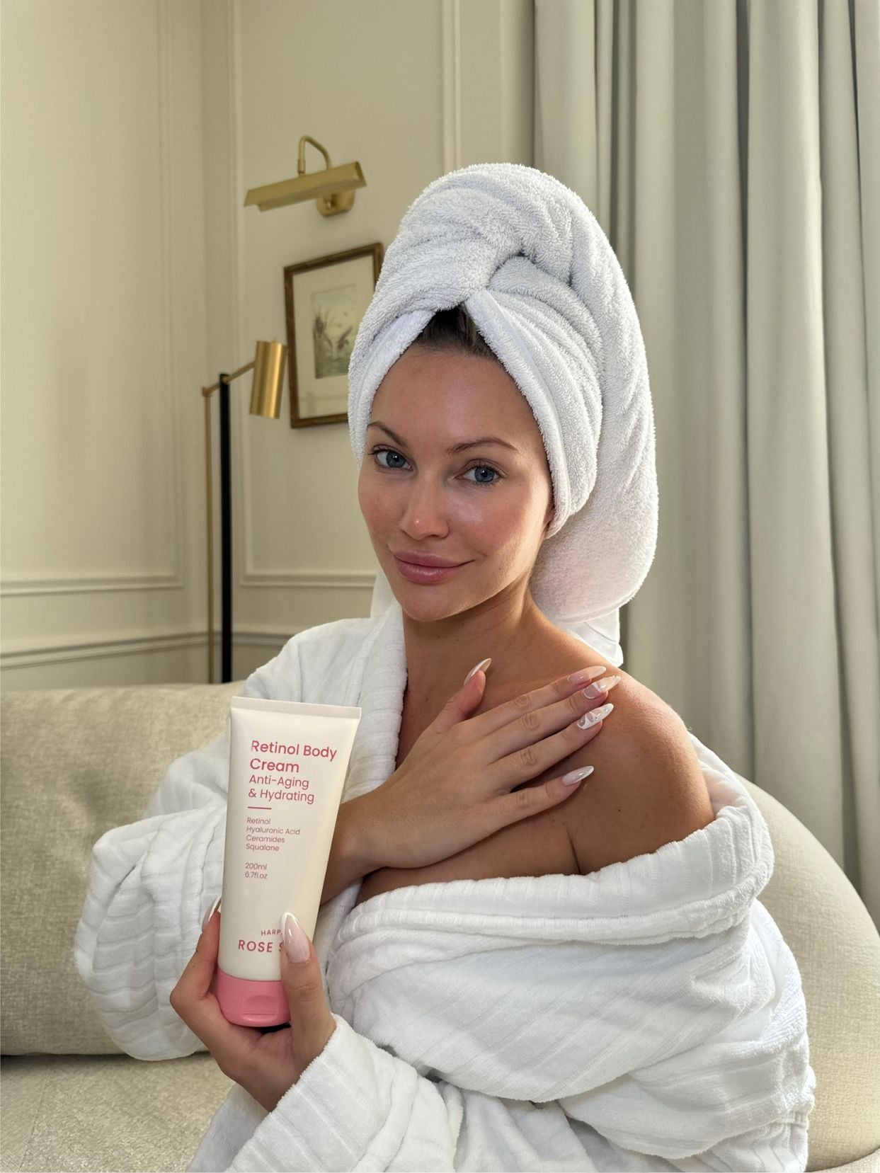 Model with Harper Rose Skin Retinol Body Cream
